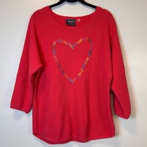 Ninety‎ Pink Sweater with a Multicolor Stitched Heart 3/4 sleeves Women’s Large